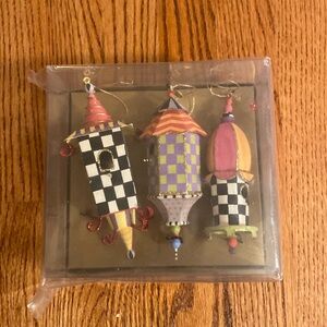 Mackenzie Childs birdhouse ornaments set of 3